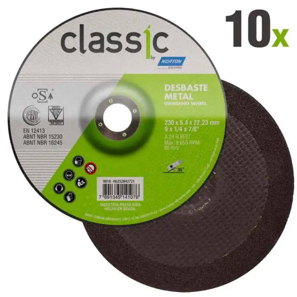 Disco de Desbaste Metal 9 POL x 6.4 MM Furo 7/8 POL Classic Kit 10 Peças NORTON — fotografia 2