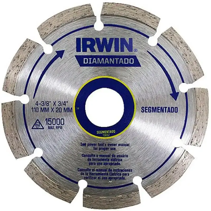 Disco de Corte Diamantado 4.3/8 POL Segmentado p/ Concreto 110x20MM 13892 IRWIN