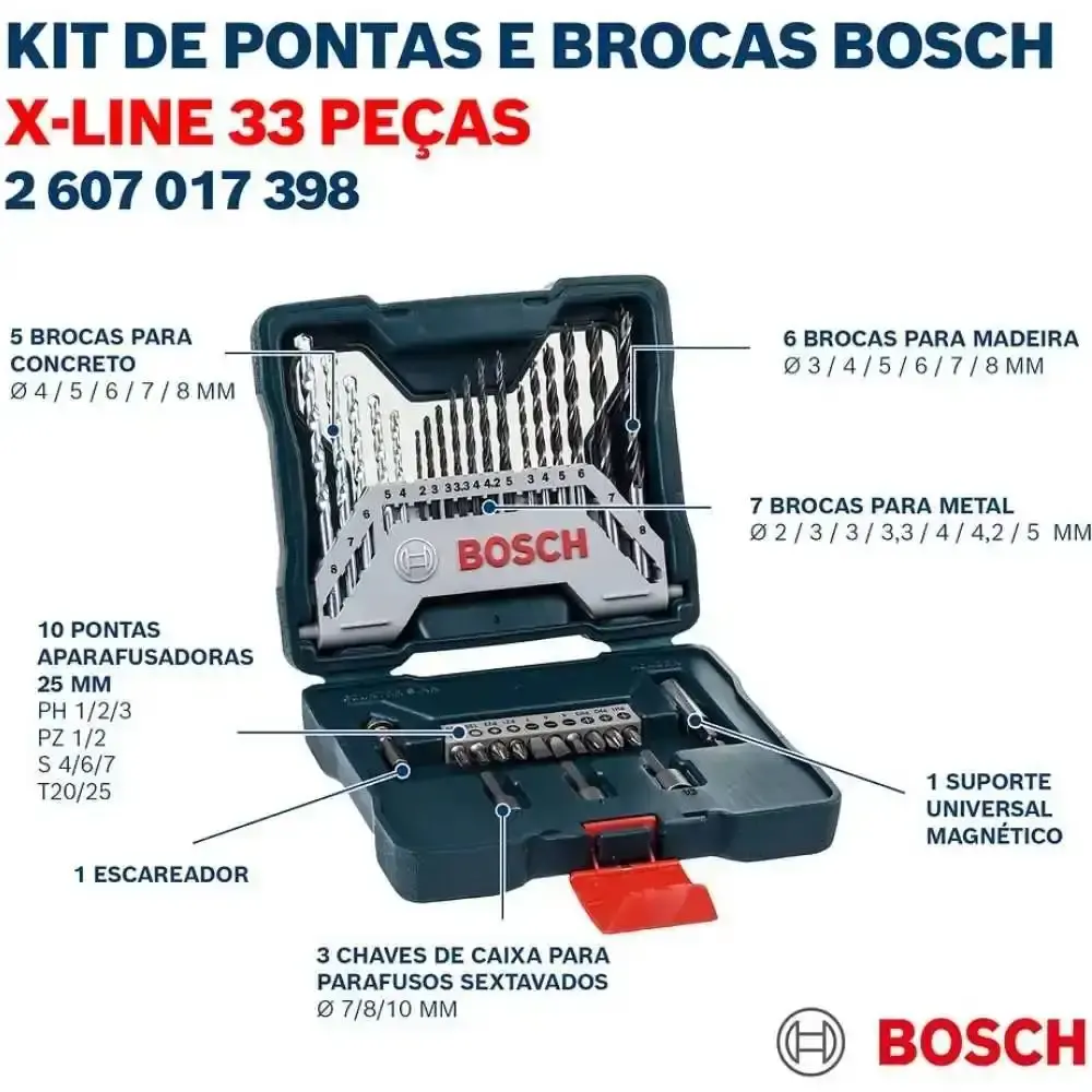 Furadeira de impacto industrial 3/8POL 450W com kit de pontas 30 peças Bosch 220 V — fotografia 6
