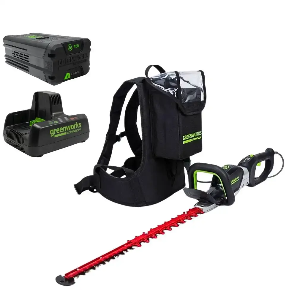 Aparador de cerca viva 82V com mochila + bateria 4,0AH + carregador bivolt Greenworks