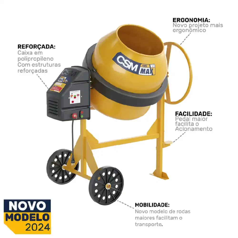 Betoneira 150 litros com motor 0.5CV 4 pólos monofásico CS150 CSM 220 V — fotografia 5