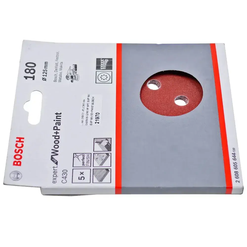 Lixa disco velcro para madeira 5 peç 125MM G180 Bosch — fotografia 8