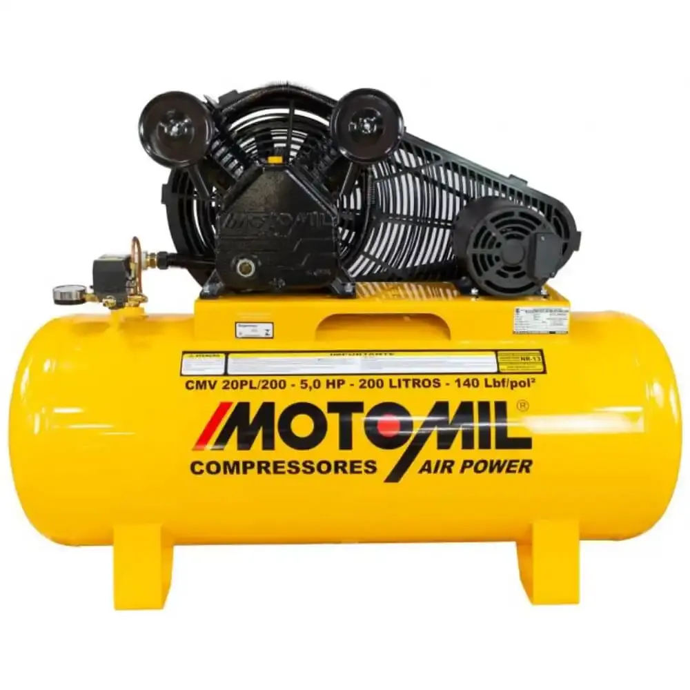 Compressor 20 pés 200 litros 2 pistões 5HP trifásico MotoMil