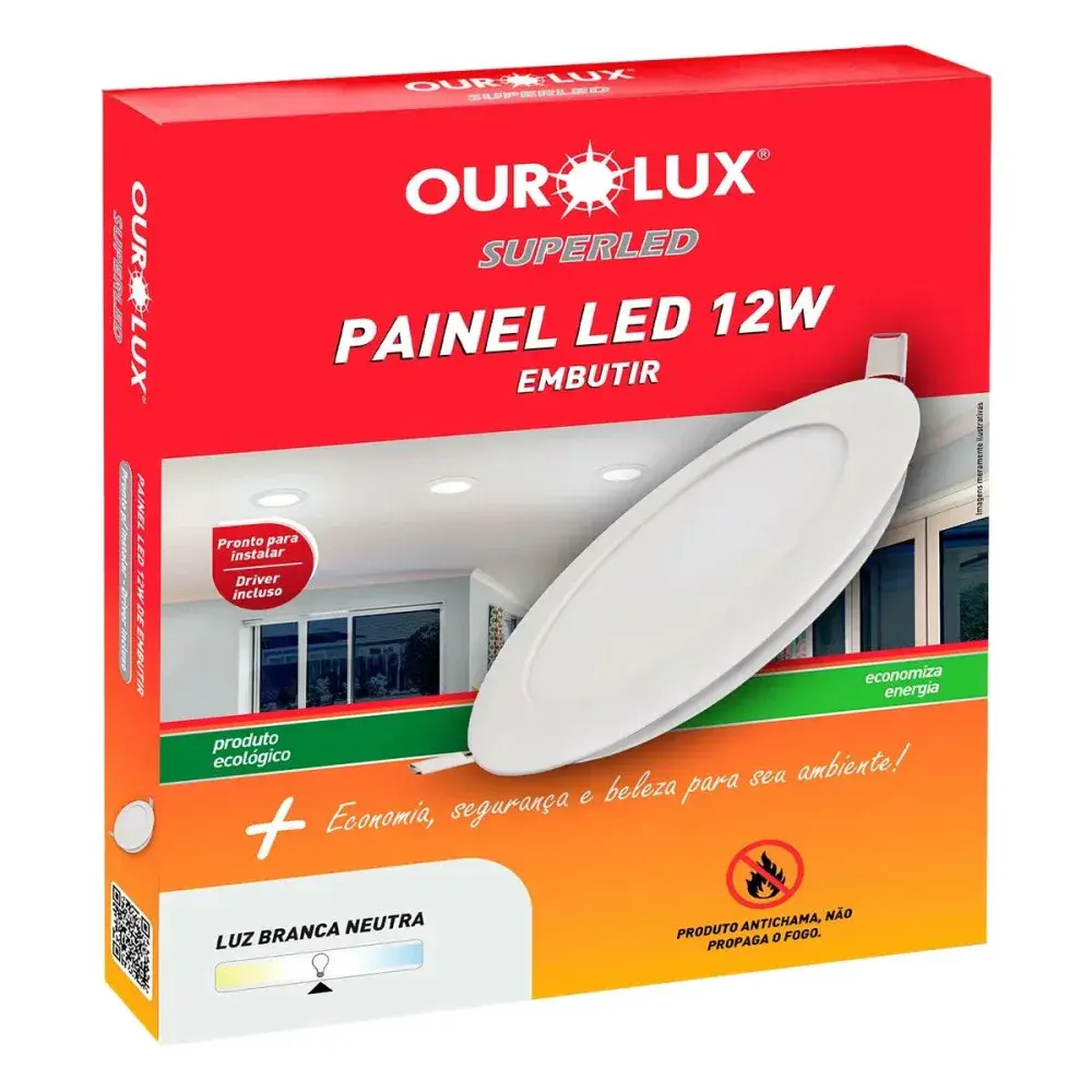 Painel led redondo embut 12W 6500K biv Ourolux
