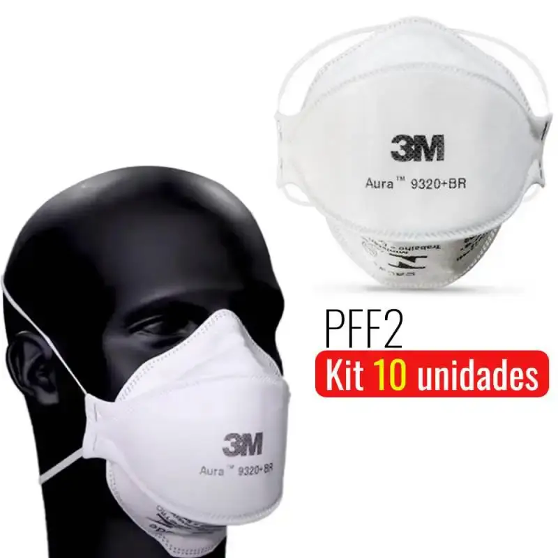Máscara respirador PFF-2 aura 9320+BR 3 camadas kit com 10 unidades 3M — fotografia de referência