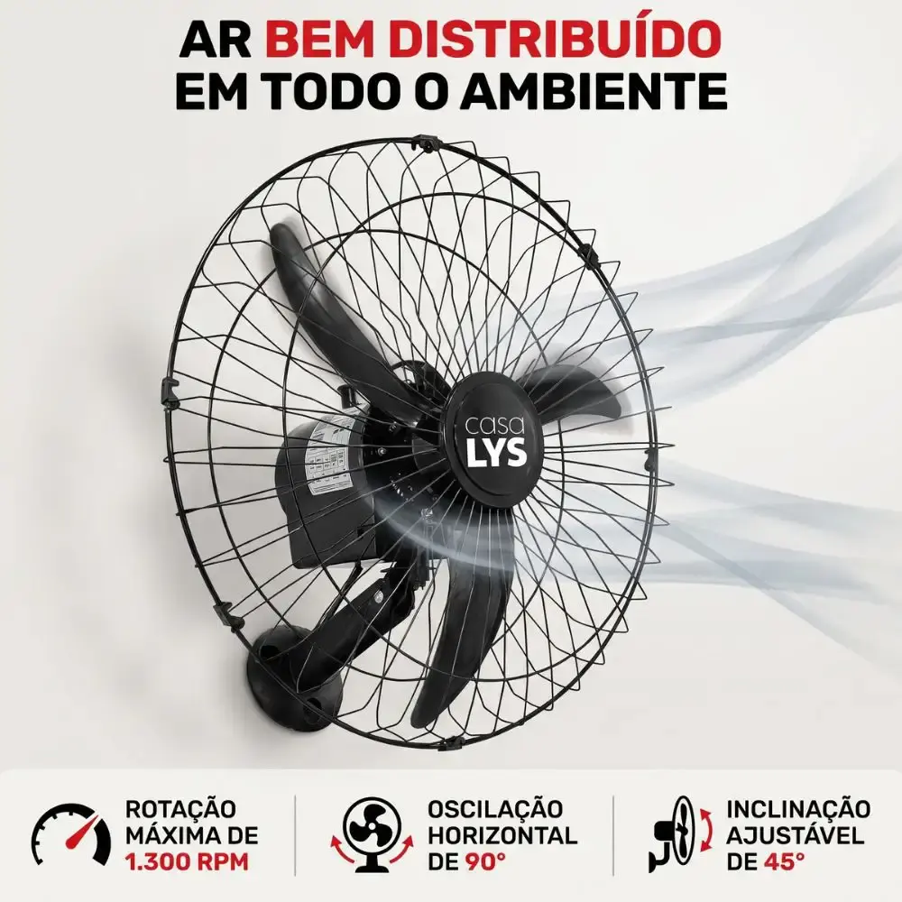 Ventilador de parede oscilante bravio 60 CM 160W bivolt com chave seletora casa LYS — fotografia 5