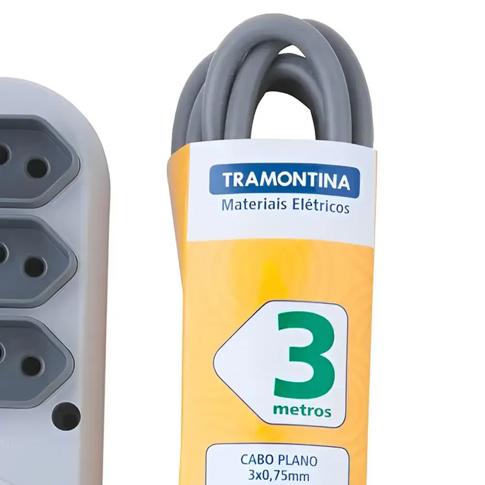 Extensão elétrica múltipla 3 metros com 3 tomadas 2P+T 10A Tramontina — fotografia 4