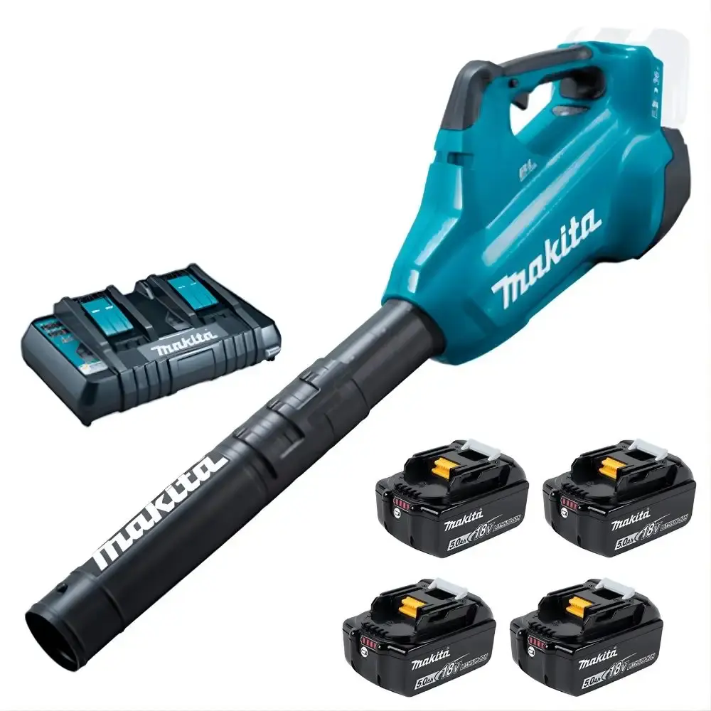 Soprador de folhas a bateria 36V com 4 baterias 5,0AH 18V e carregador bivolt Makita — fotografia de referência