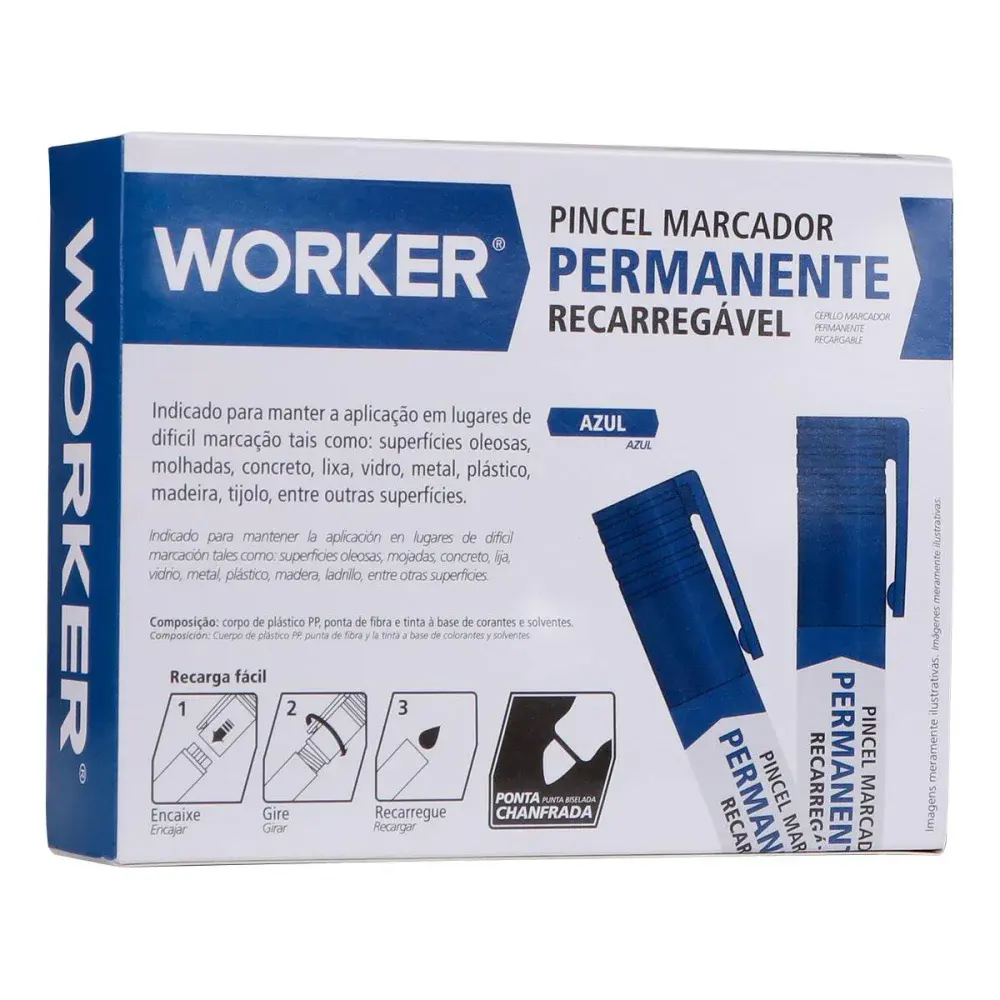 Marcador permanente recarregável azul ponta grossa Worker — fotografia 3