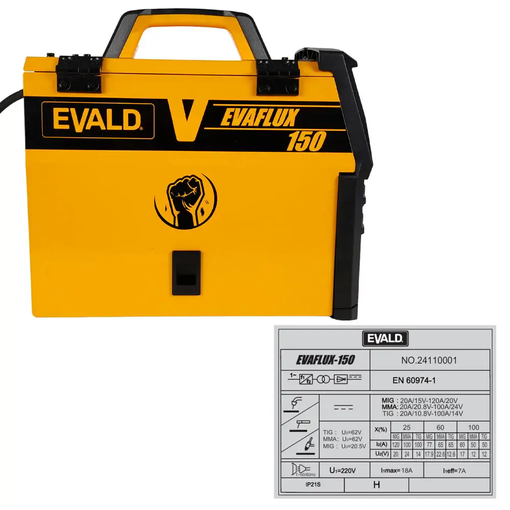 Solda multiprocesso MIG sem gás sinérgica com máscara EVAFLUX-150 220V Evald 220 V — fotografia 5