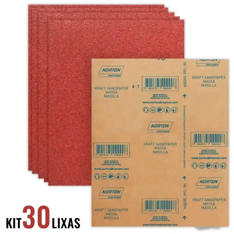 Folha de lixa massa e madeira grana 180 kit com 30 unidades Norton — fotografia de referência