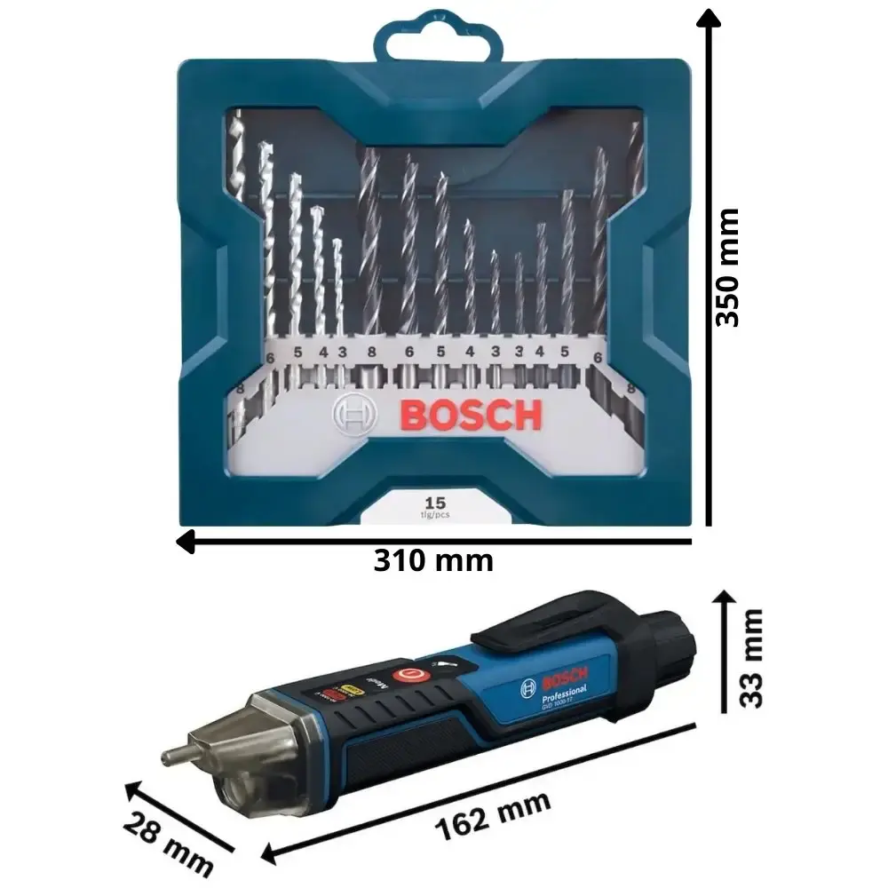 Detector de tensão GVD 1000-17 com estojo de brocas 15 peças Bosch — fotografia 2