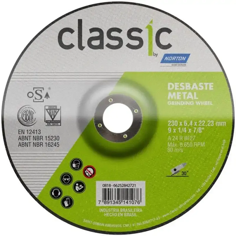 Disco de Desbaste Metal 9 POL x 6.4 MM Furo 7/8 POL Classic Kit 50 Peças NORTON — fotografia 3