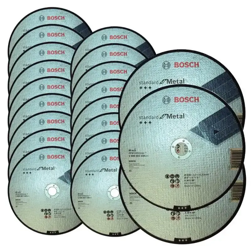 Kit 20 discos de corte metal 9 POL 2 telas furo 7/8 POL standard Bosch — fotografia 3