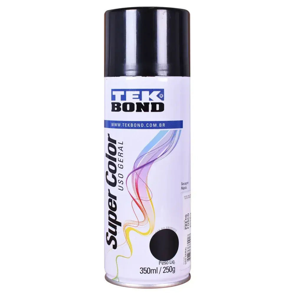 Tinta spray super color preto fosco 350ML Tekbond — fotografia 5