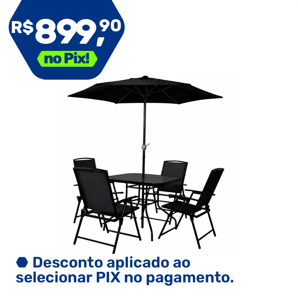 Conjunto com mesa 4 cadeiras e guarda sol 180CM riviera para jardim casa LYS