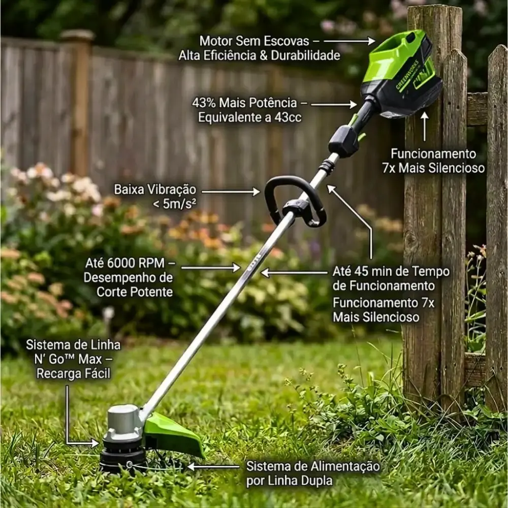 Roçadeira a bateria brushless 82V 2.0KW 6000RPM Greenworks — fotografia 3
