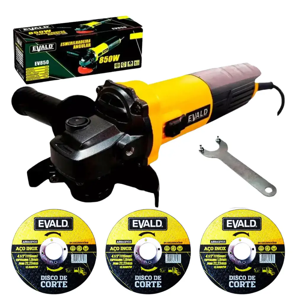 Esmerilhadeira angular 4.1/2 POL 850W 115MM EV850 Evald + kit 3 discos 110 V
