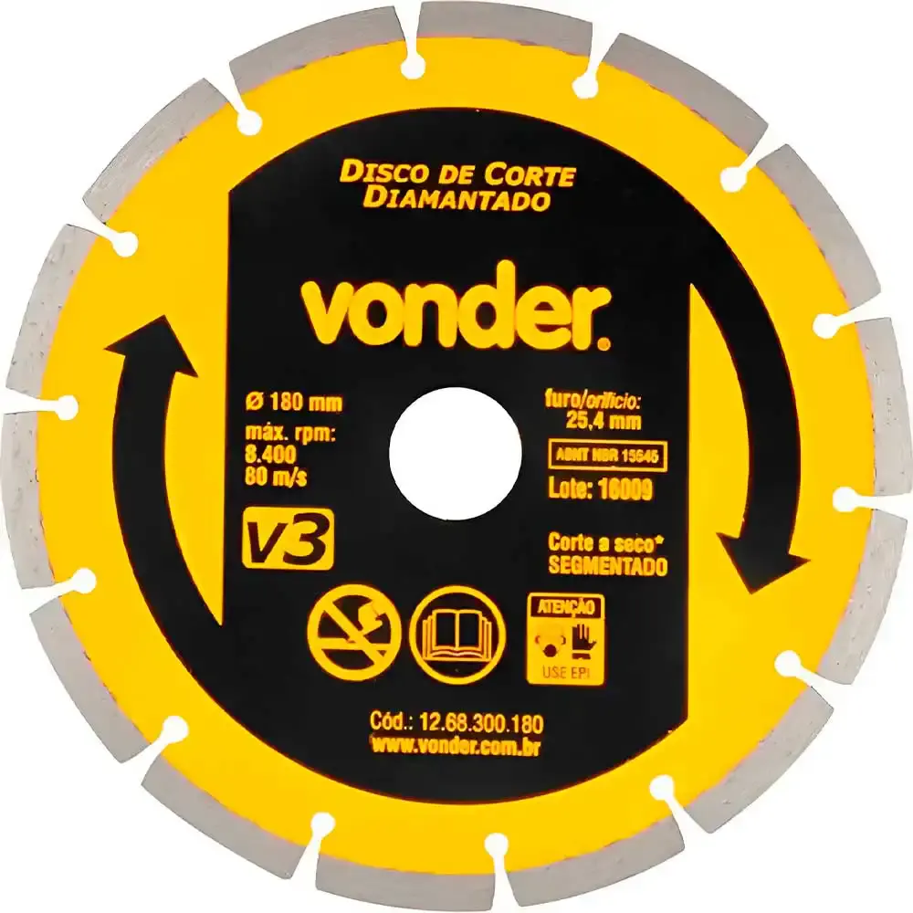 Disco Diamantado Segmentado 7 Pol x 25mm V3 180mm VONDER — fotografia de referência