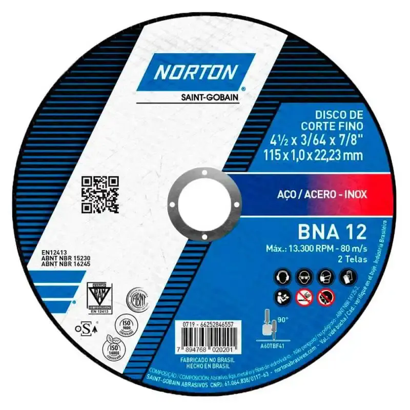 Disco de corte BNA 12 para metal e inox 4.1/2 POL kit com 25 unidades Norton — fotografia 3