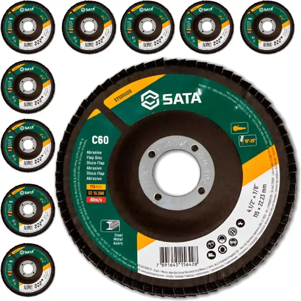 Disco de lixa flap abrasivo metal 4.1/2 polegada grão 60 ST55502G Sata — fotografia de referência