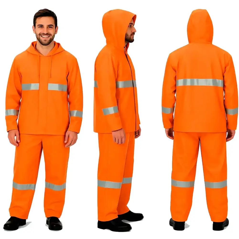 Conjunto impermeável laranja refletivo alta visibilidade Evald XG — fotografia 2