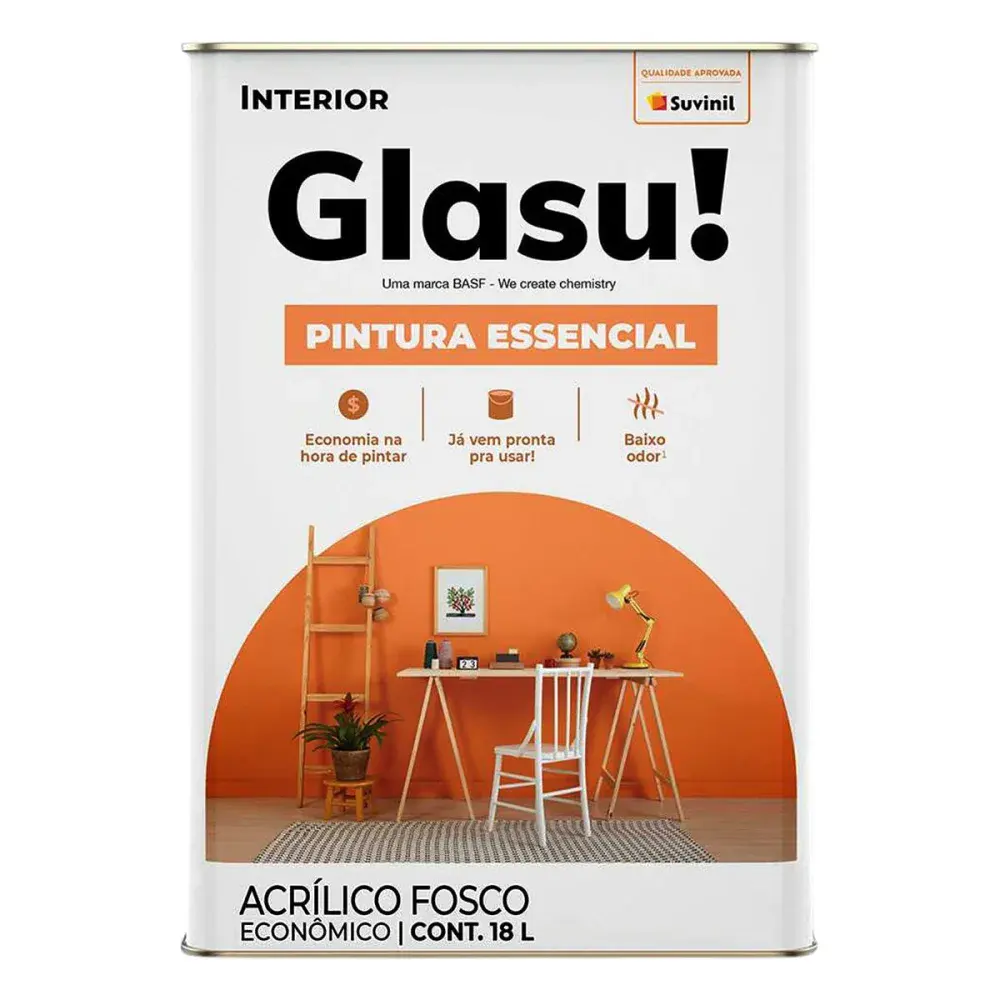 Tinta acrílica essencial fosco branco 18L da suvinil glasu