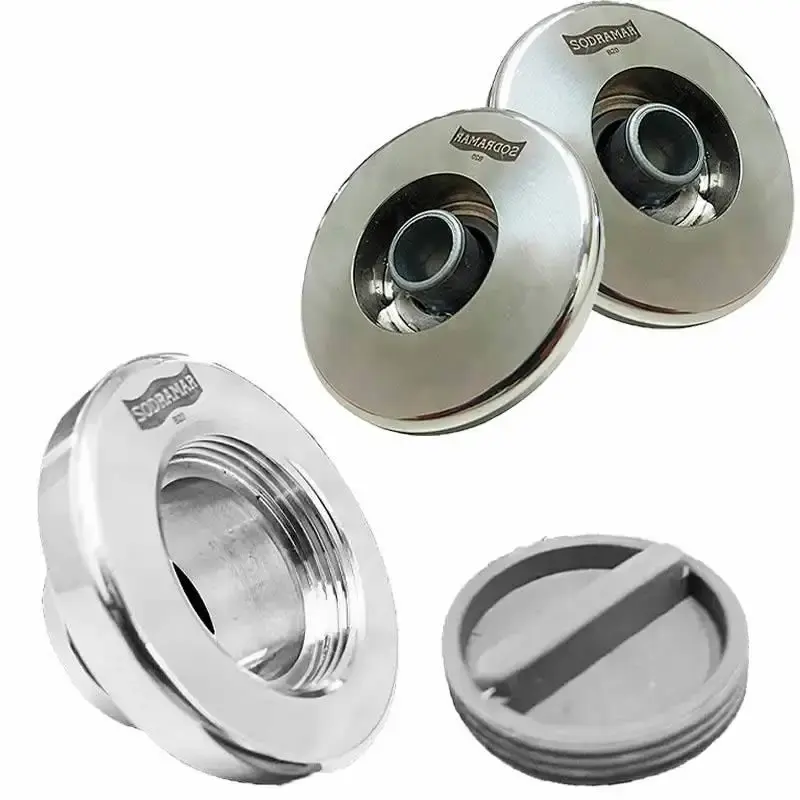 Kit 2 dispositivos de retorno e dispositivo de aspiração em aço inox 50MM Sodramar — fotografia de referência