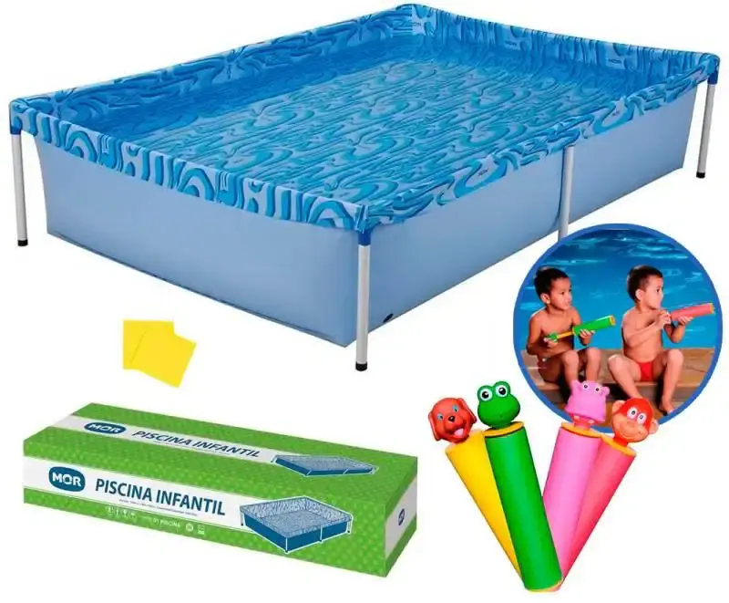 Piscina retangular 1000 litros de lona com armação 189X126X42 CM + 1 lança água bichinho Mor