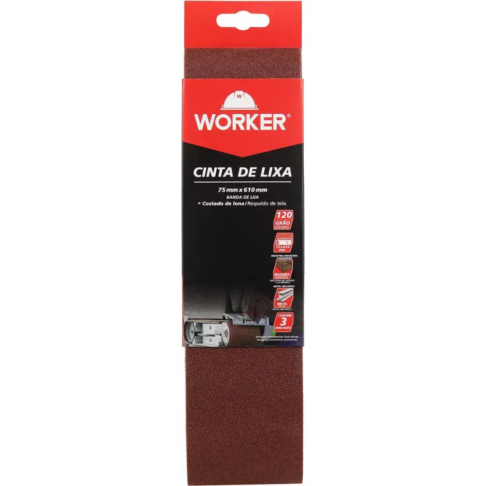 Cinta de lixa costado de lona GRÃO120 75X610MM Worker — fotografia 2