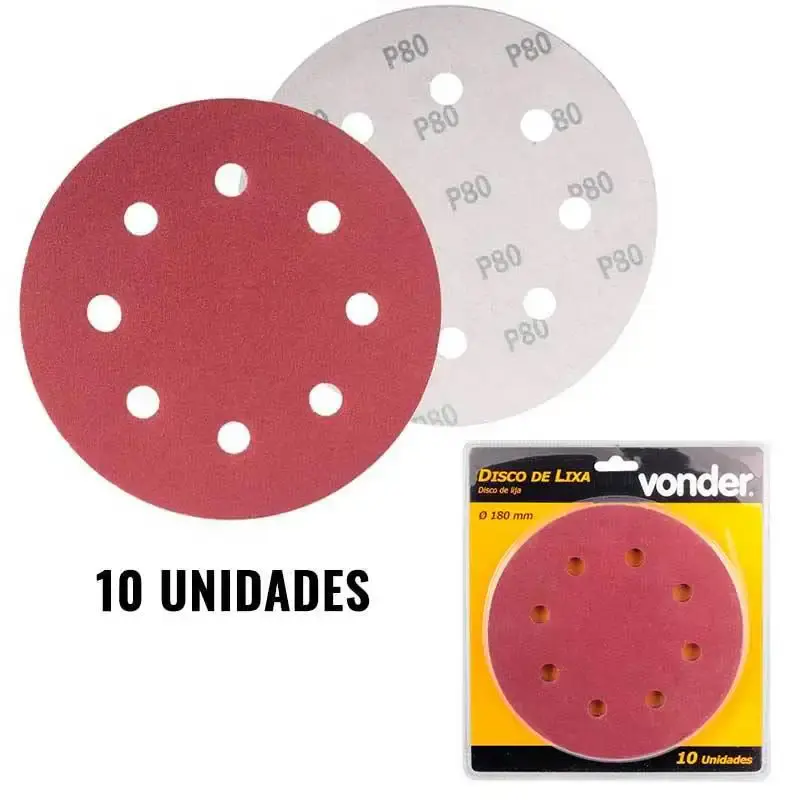 Disco de lixa para lixadeira de teto LPV 750 grão 80 kit 10 unidades Vonder — fotografia de referência