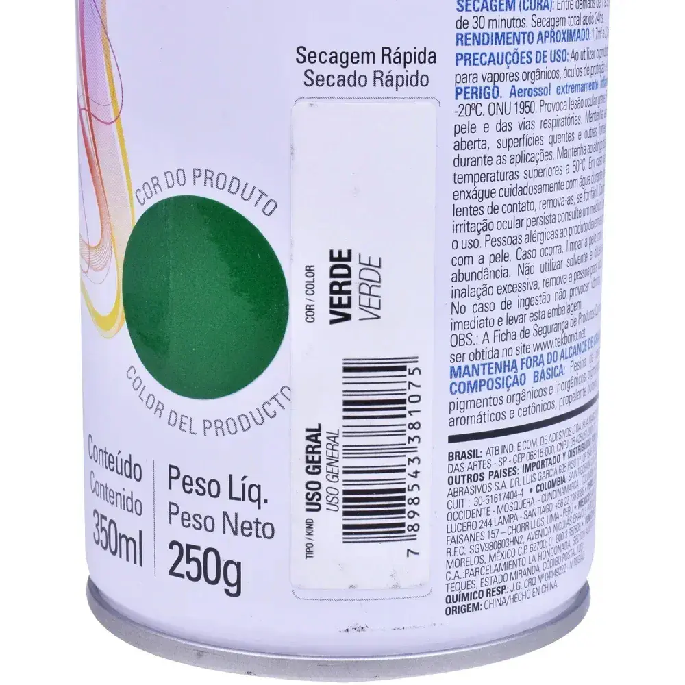 Tinta spray uso geral verde 350ML Tekbond — fotografia 9