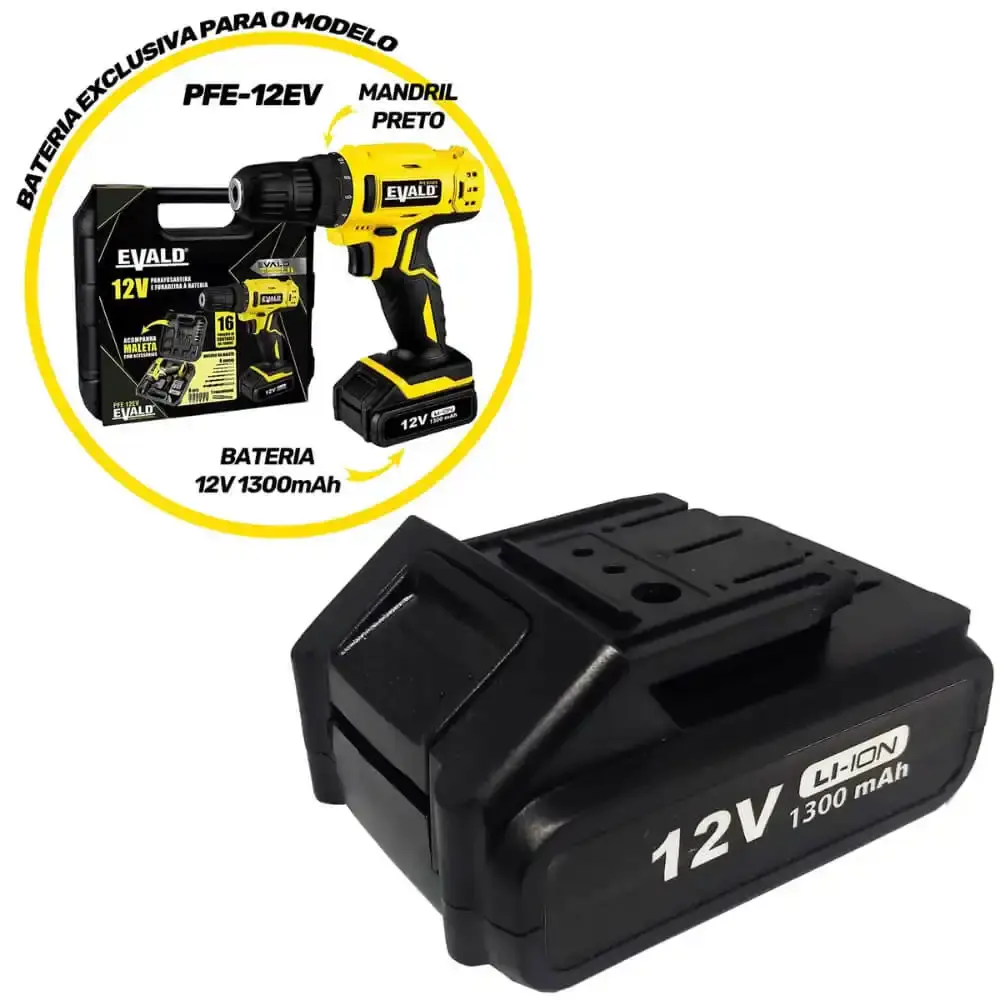 Bateria 1,3AH 12V lítio para parafusadeira PFE-012EV Evald — fotografia 7