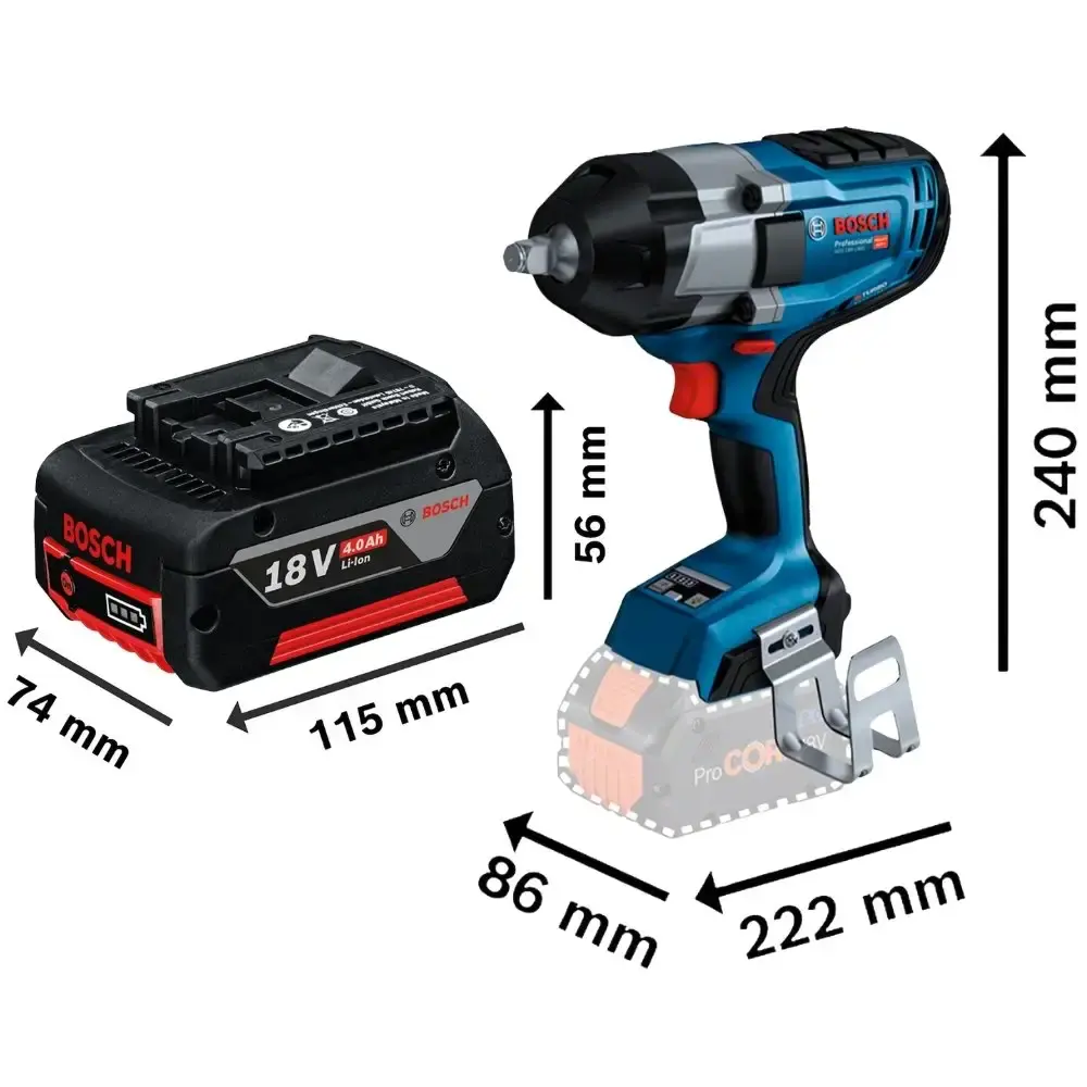 Chave de impacto 18V 1/2 POL 1000 NM brushless com bateria Bosch — fotografia 2