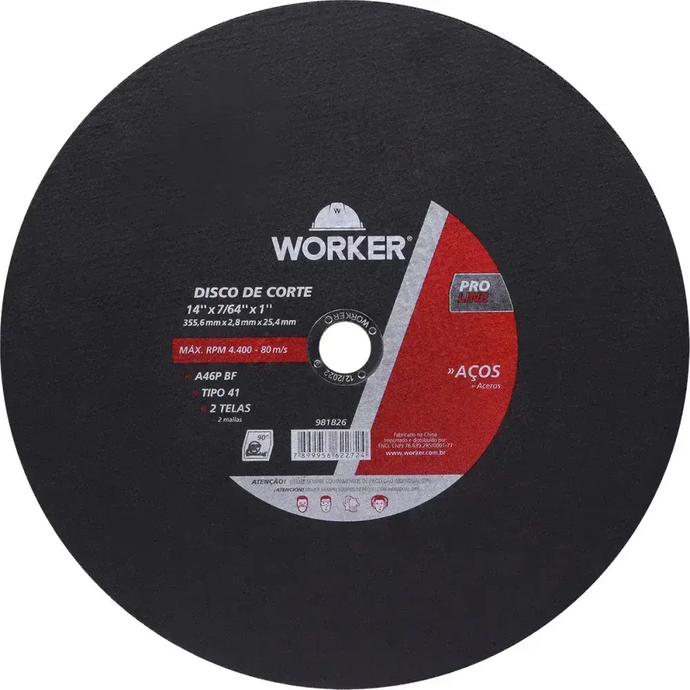 Disco corte aço 14 x 7/64 x 1 Worker — fotografia 5