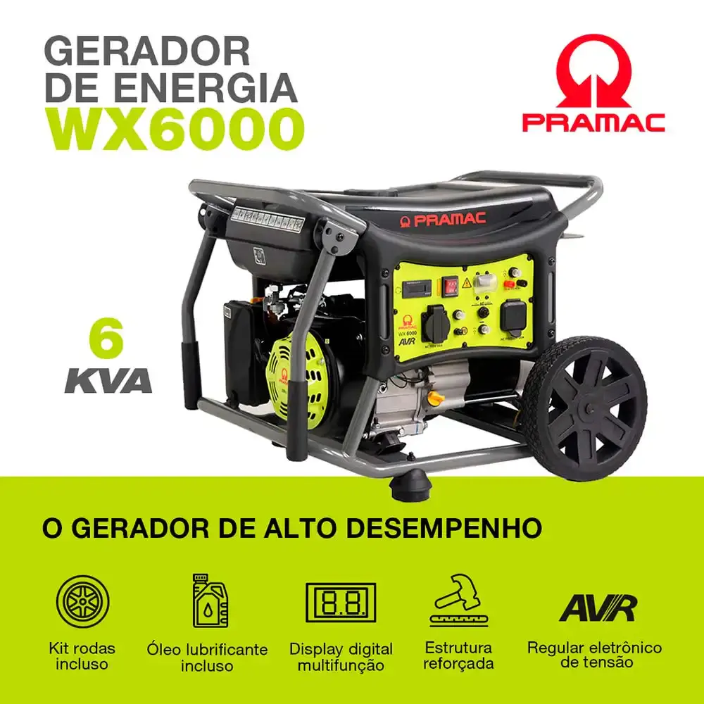 Gerador à gasolina 6 KVA 4T digital com AVR mono bivolt WX6000 Pramac — fotografia 8