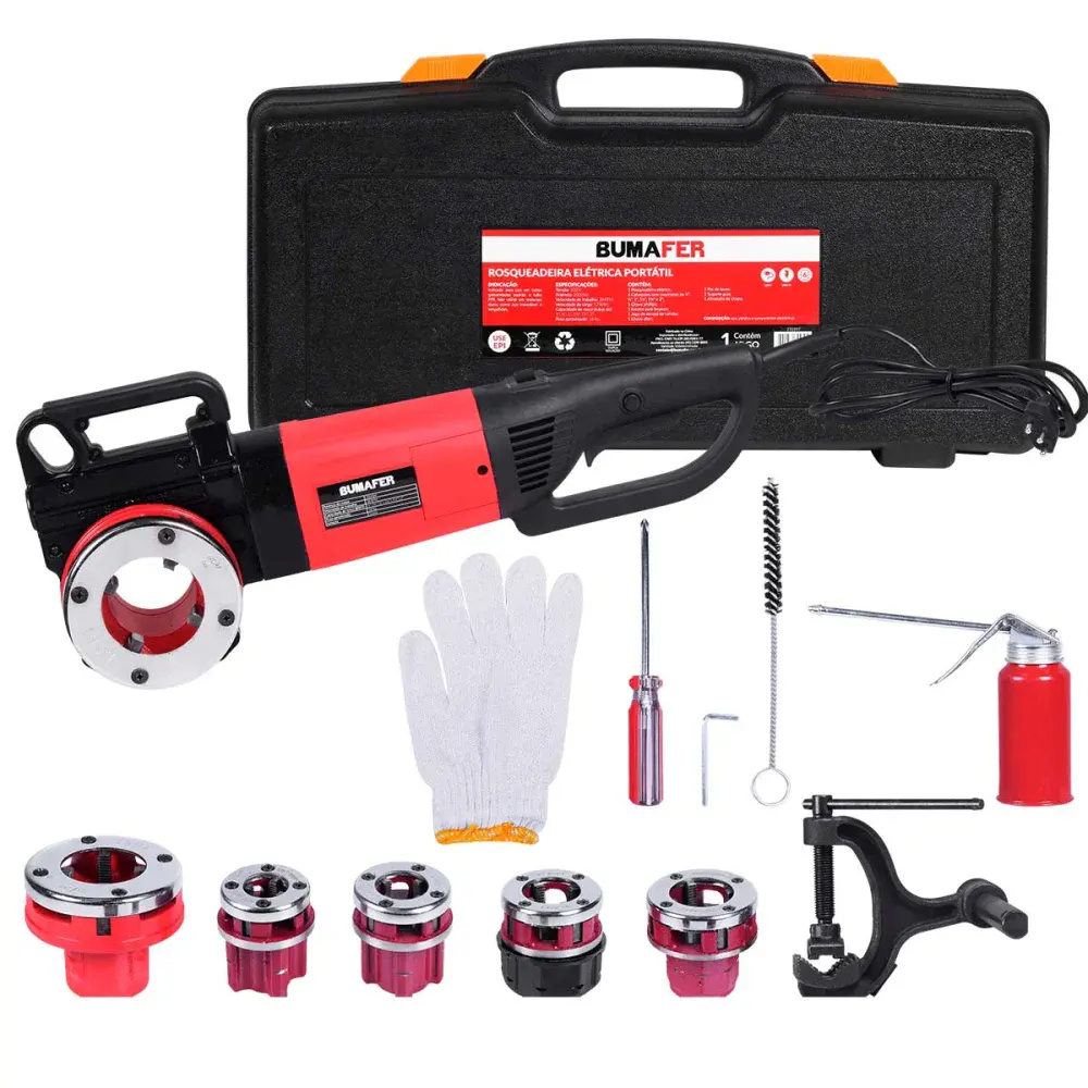 Rosqueadeira elétrica bspt 1/2 a 2" 2000W 220V completa Bumafer
