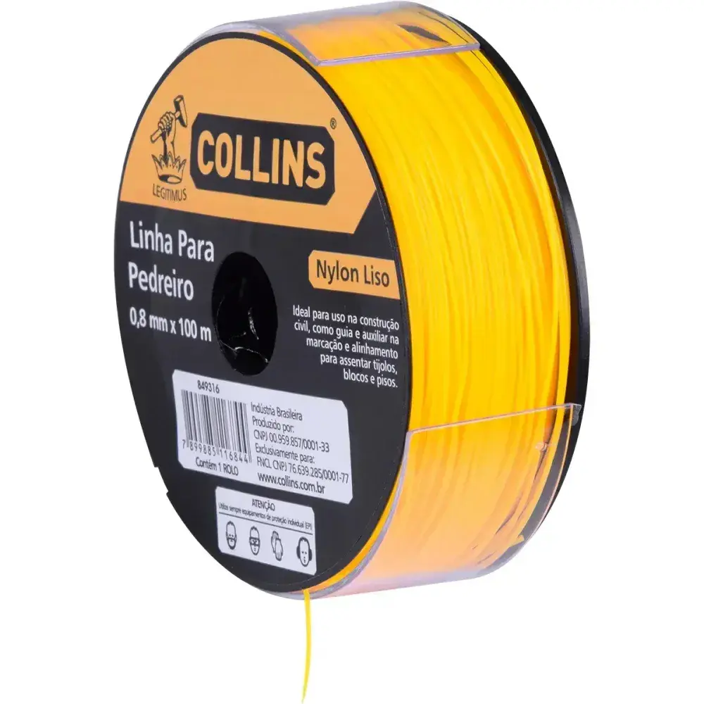 Linha pedreiro nylon amarelo 0,80M x 100MTS Collins — fotografia 6