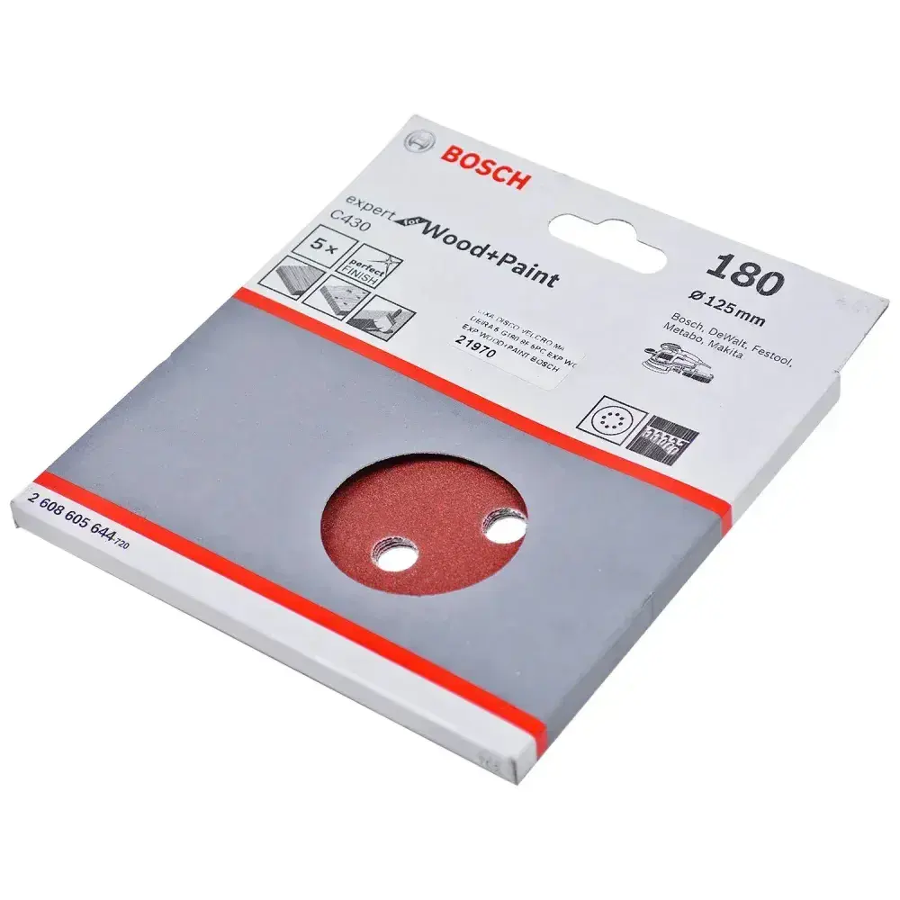 Lixa disco velcro para madeira 5 peç 125MM G180 Bosch — fotografia 7