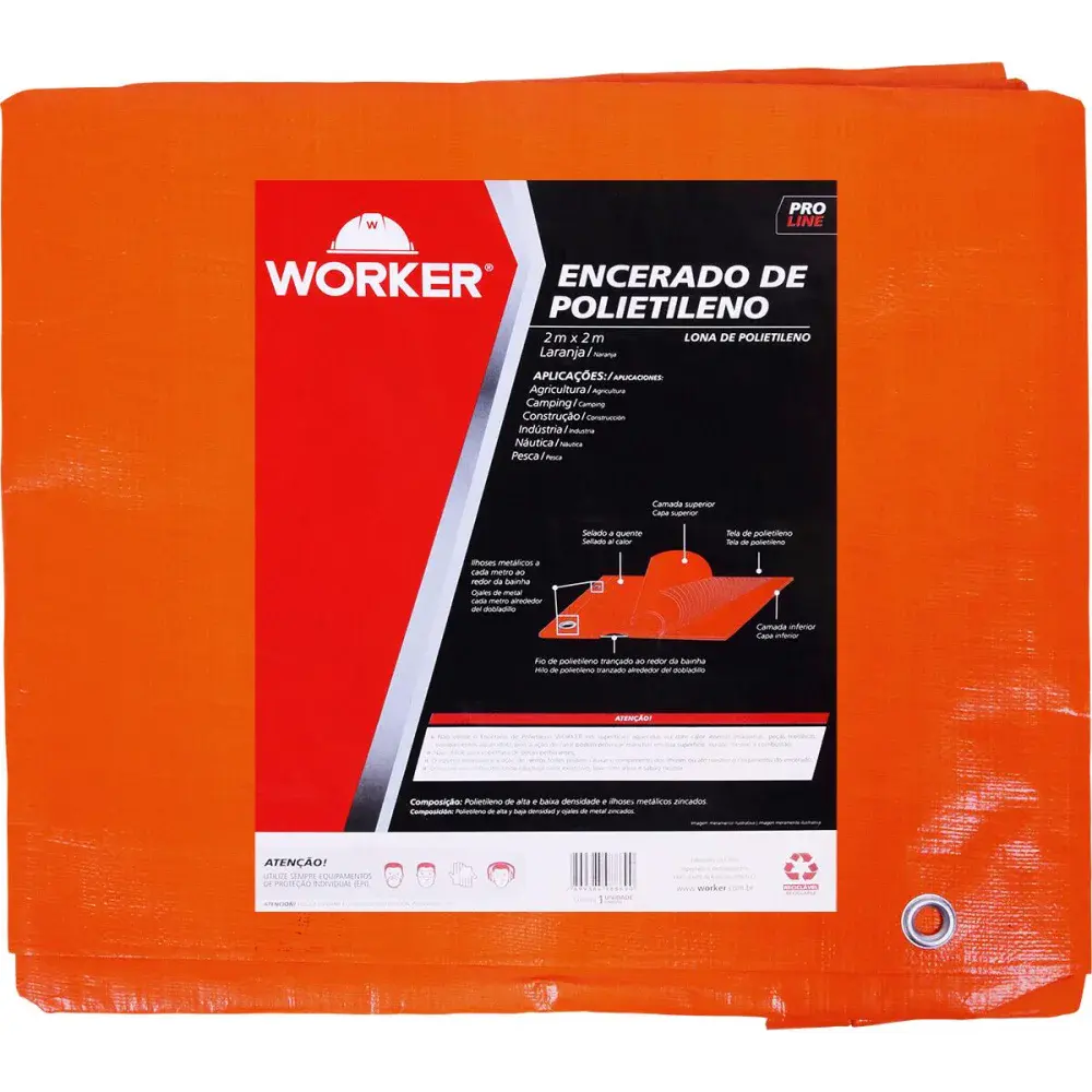 Lona encerada polietileno 2M x 2M laranja 150 micras Worker
