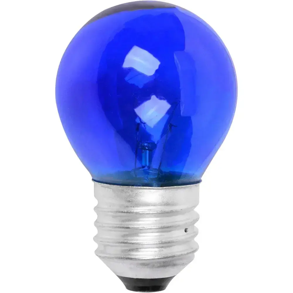 Lâmpada bolinha 15W E27 azul incandescente Liege 127V — fotografia 5