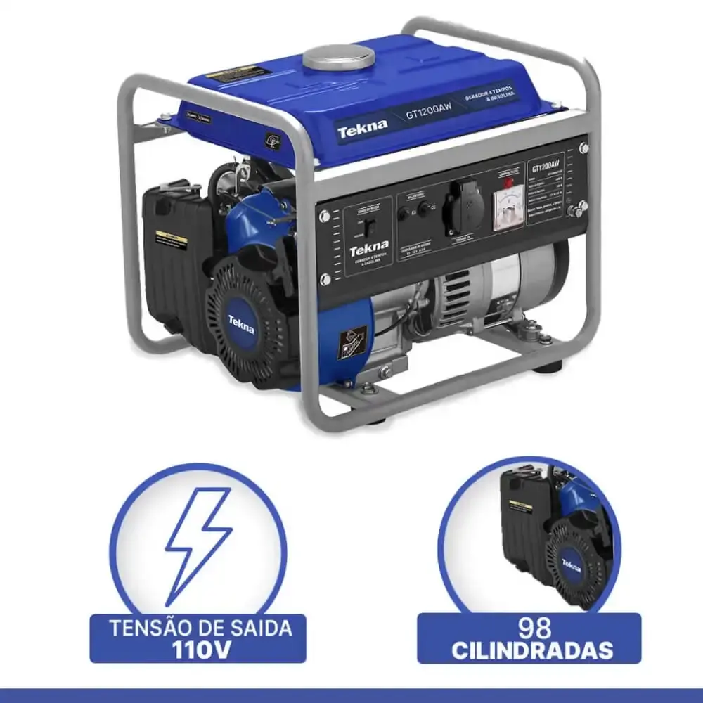 Gerador de Energia á Gasolina 1,2 KVA 4 Tempos GT1200 Monofásico TEKNA 110 V — fotografia 8