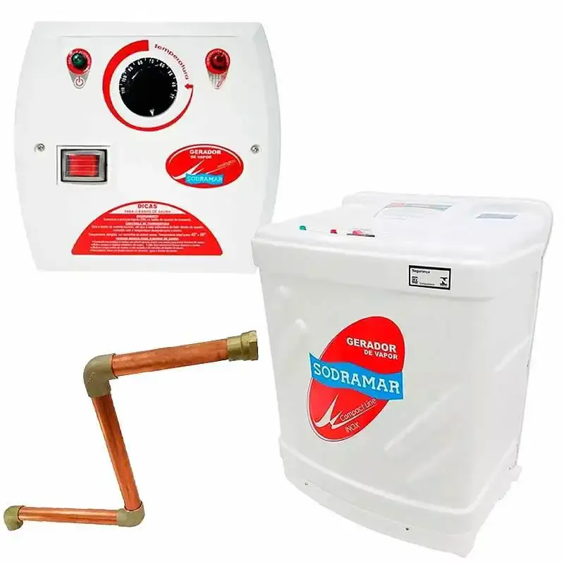 Gerador de Vapor Inox Para Sauna 6.0KW Bifásico 220V c/ Quadro Analógico e Kit Instalação SODRAMAR — fotografia de referência