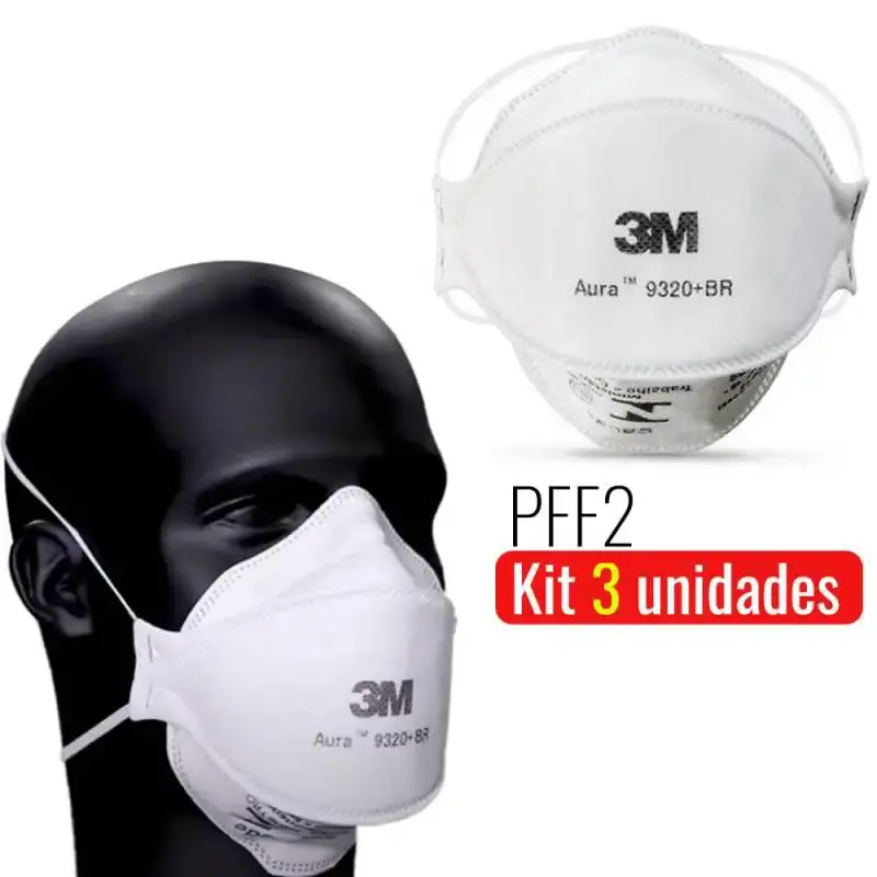 Máscara respirador PFF-2 aura 9320+BR 3 camadas kit com 3 unidades 3M — fotografia de referência