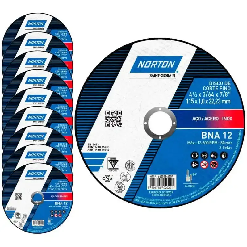 Disco de corte para metal e inox 4.1/2 POL BNA 12 kit com 10 unidades Norton