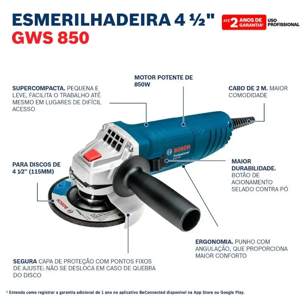 Furadeira de impacto 1/2 POL GSB 13RE com esmerilhadeira angular 850W GWS850 Bosch 220 V — fotografia 10