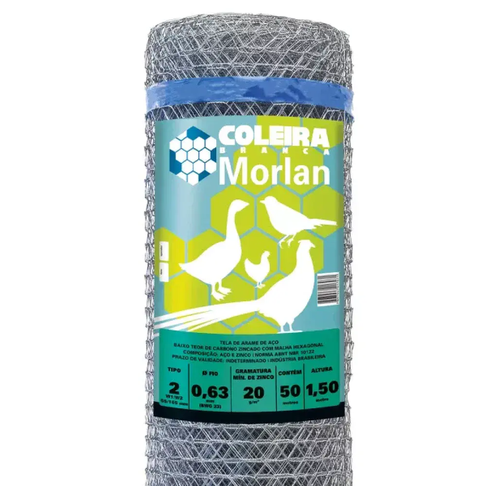 Tela galinheiro galvanizada T2 fio 23 (0,63MM) 1,50X50M Morlan