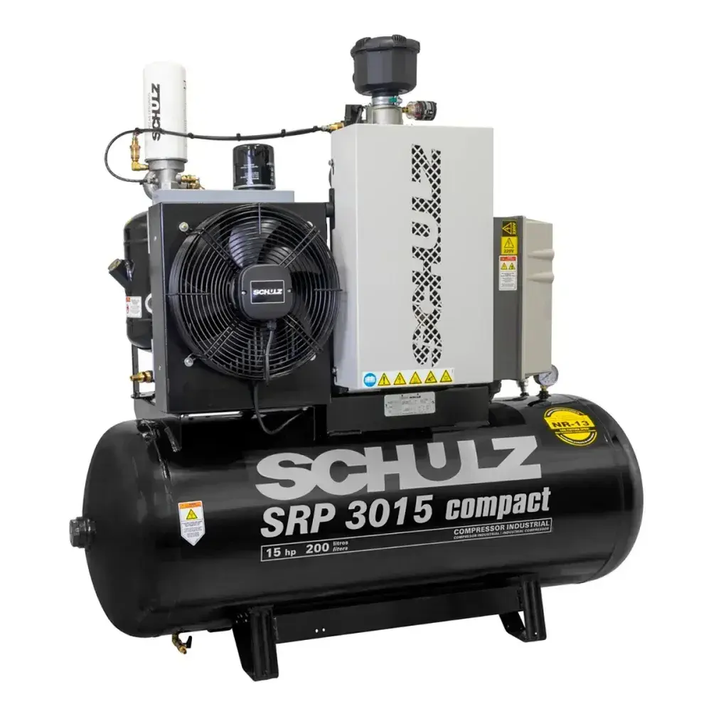 Compressor de ar parafuso 160PSI 15HP trifásico 220V Schulz — fotografia 2