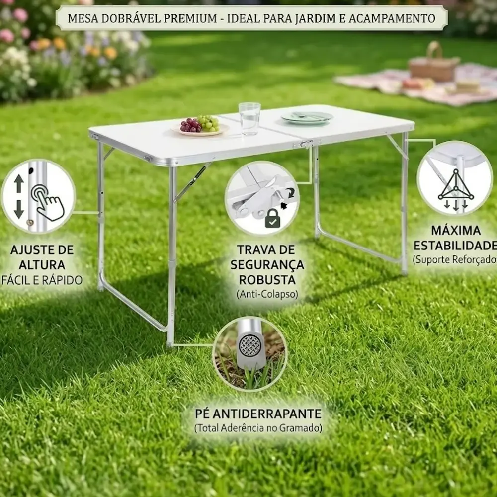 Mesa Dobrável em Alumínio Vira Maleta Camping 120cm x 60cm com Kit Ping Pong ZELT — fotografia 5
