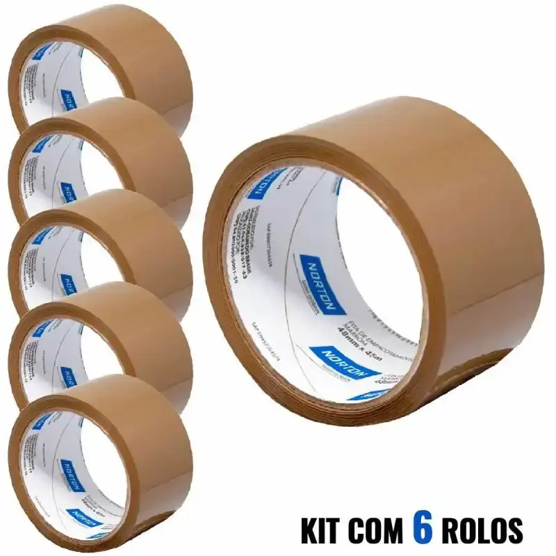 Fita para Empacotamento Marrom 48MM x 45 Metros Kit 6 Rolos NORTON — fotografia de referência
